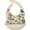 Bild in Galerie-Betrachter laden, Silikonlätzchen mit Jungle-Design in Beige, wasserabweisend und leicht zu reinigen, mit Auffangtasche