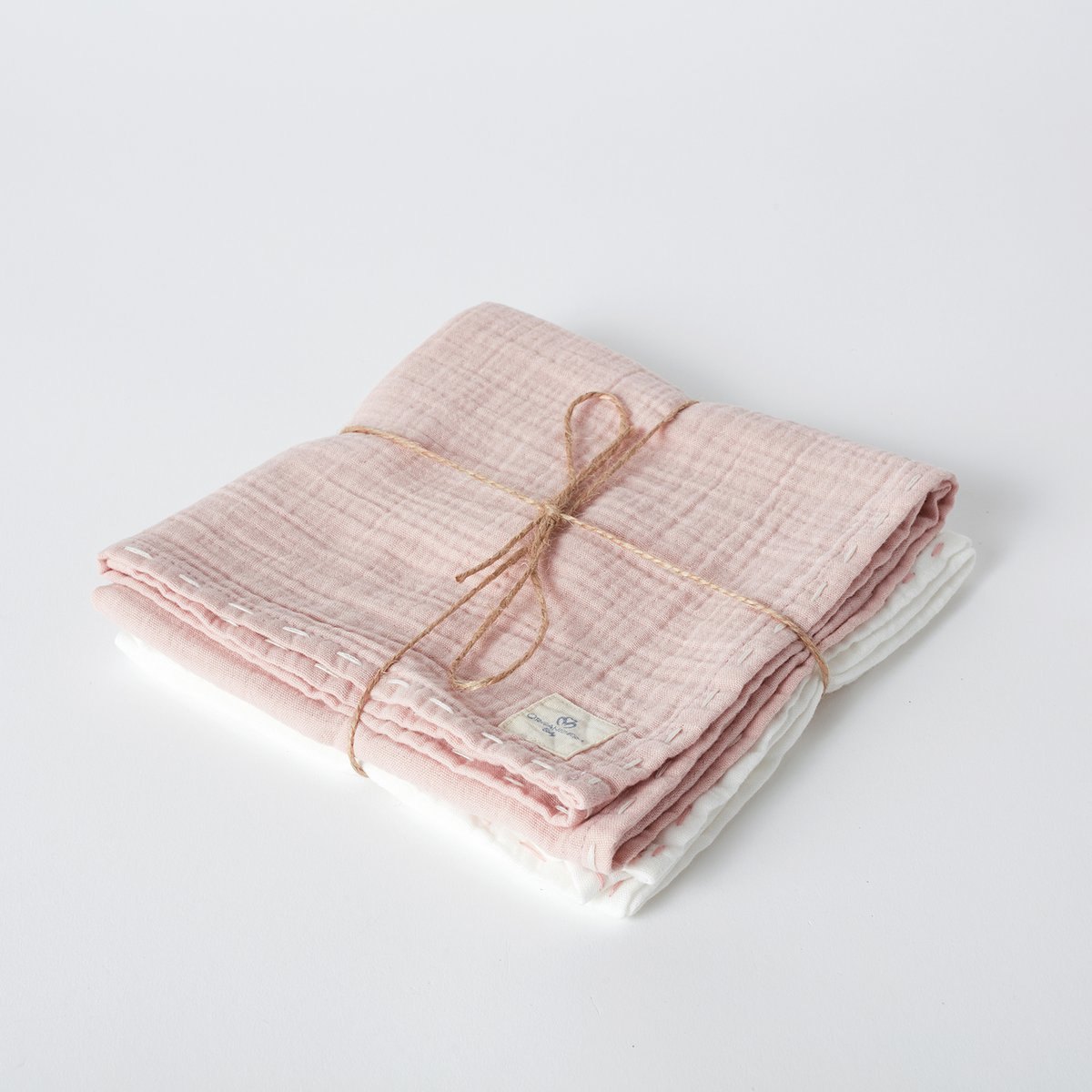 OrganicEra | Musselin-Set aus Bio-Baumwolle, 2 Stück, handbestickt, Rose , Weiß