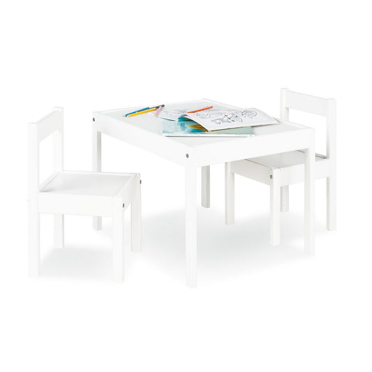 Kindertisch- und Stuhlgarnitur 'Sina', 3-teilig, weiß lackiertes Tischset bestehend aus einem Tisch und zwei Stühlen, ideal für Kinderzimmer.