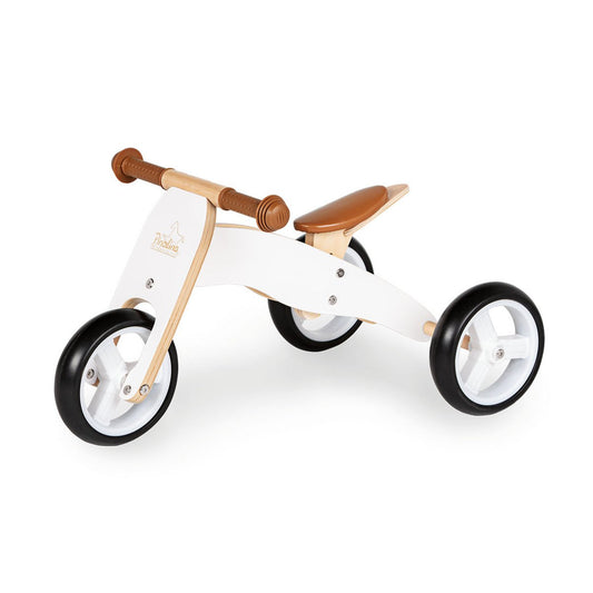 Mini-Dreirad 'Charlie' in Weiß und Naturholz, ergonomisches Design, ideal für kleine Kinder ab 1 Jahr
