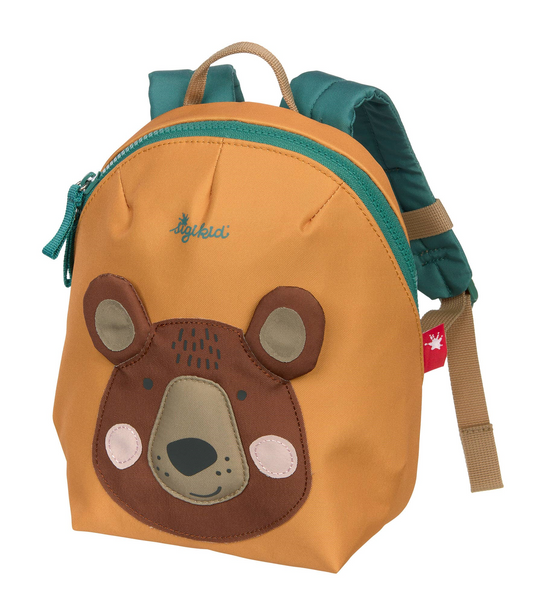Mini Rucksack Bär von Sigikid in Orange und Grün, mit Bärenmotiv und gepolsterten Trägern, 3 Liter Volumen