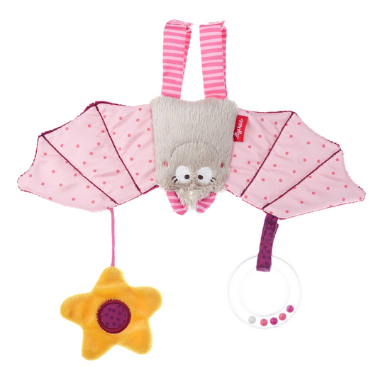Anhänger Fledermaus in Rosa, aus weichem Stoff, mit Glöckchen und Befestigungsschlaufe