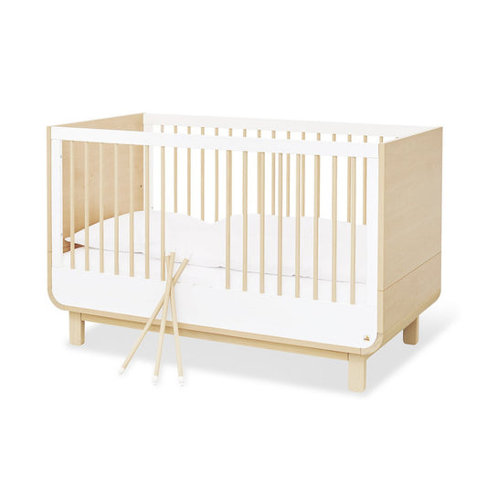 Mitwachsendes Pinolino Kinderbett aus Kiefernholz in Ahornoptik, 140x70 cm, mit Gitterstäben, Umbauseiten und höhenverstellbarem Lattenrost