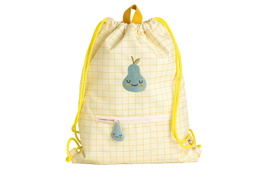 Pedro die Birne Kordelzugtasche von The Cotton Cloud Lernen Sie Pedro die Birne kennen – die perfekte rechteckige Kordelzugtasche für Kleidung, Schuhe, Wasserflaschen und Snacks. Ideal als Turnbeutel für den Kindergarten oder für verschiedene Aktivitäten wie Spielverabredungen, Schule und Sport. Diese Tasche kombiniert umweltfreundliche Materialien mit einem lustigen und funktionalen Design, perfekt für Kinder und Eltern, die Wert auf Nachhaltigkeit und Stil legen.