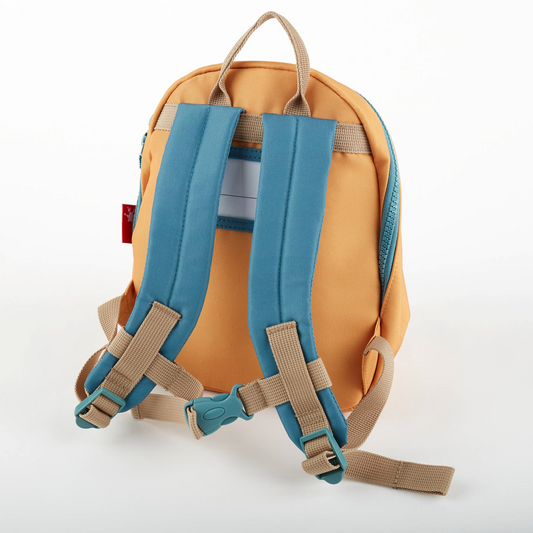 Mini Rucksack Bär von Sigikid in Orange und Grün, mit Bärenmotiv, verstärkter Trageriemen und gepolsterten Trägern mit Brustgurtverschluss, 3 Liter Volumen