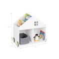 Bild in Galerie-Betrachter laden, Kinder-Bücherregal 'Hus' auf Rollen, weiß lackiertes Holz, mit mehreren Fächern, für Bücher und Spielzeug, Maße: 75cm breit, 40cm tief, 69cm hoch
