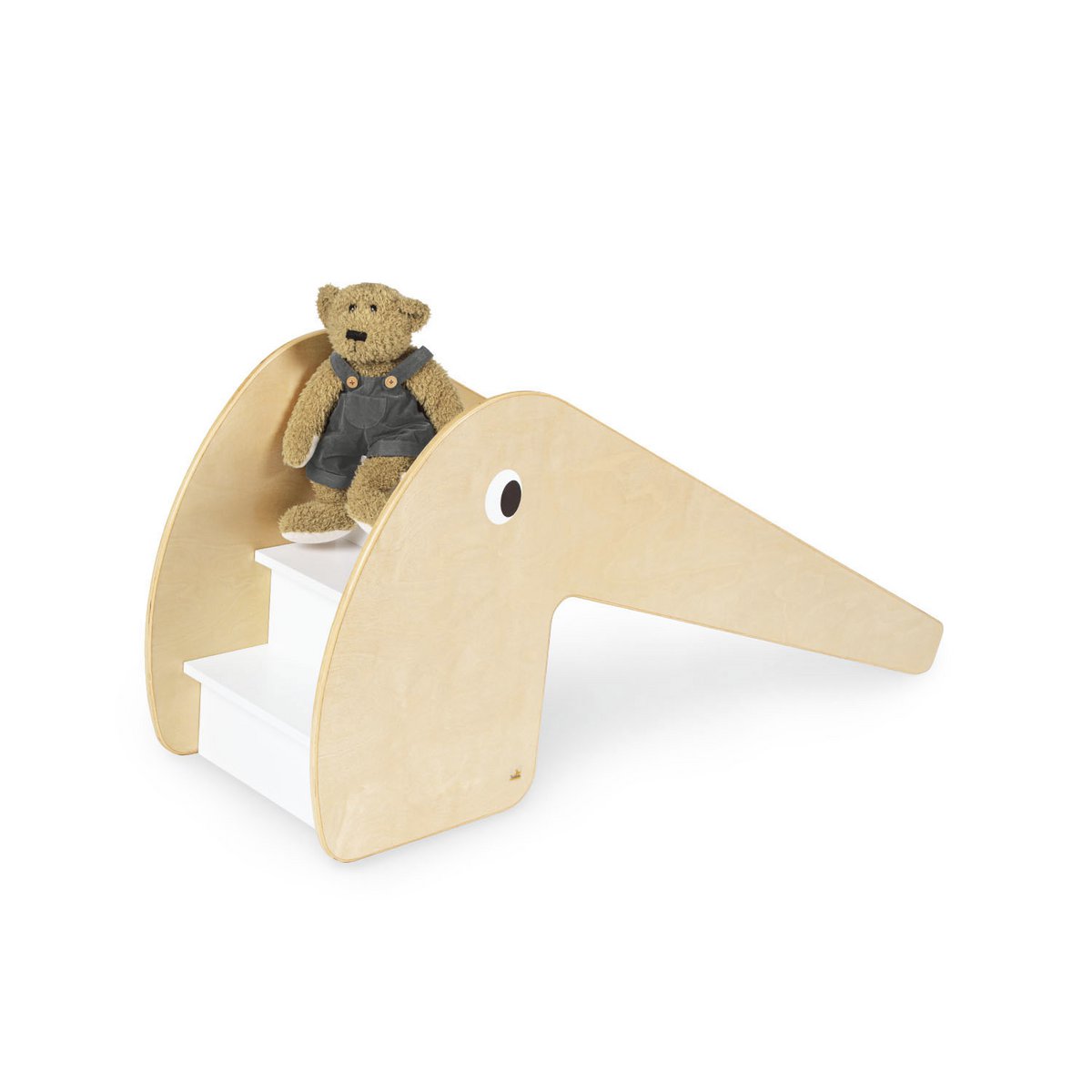 Indoor-Rutsche 'Lotta' aus Holz, natur/weiß lackiert, mit glatten Kanten, für Kinder ab 2 Jahren, Augen zum aufkleben verwandeln die Rutsche in einen Elefantenrüssel.