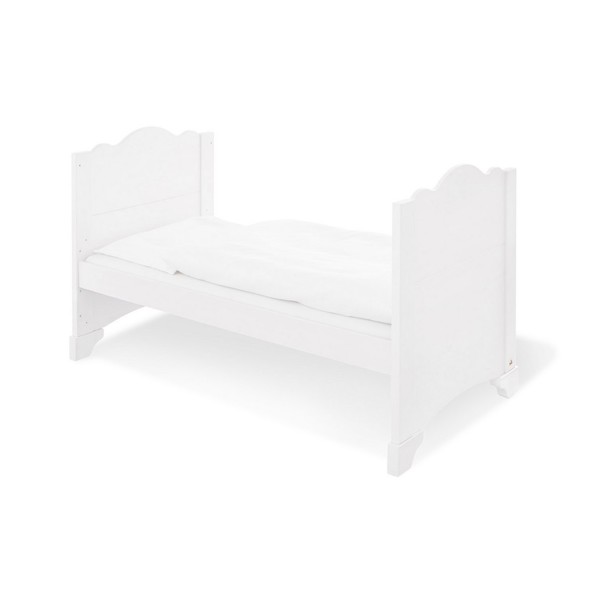 Starterset 'Pino', 2-teilig, bestehend aus weißem Kinderbett mit verstellbarem Lattenrost wandelbar zum Juniorbett , ideal für Babys und Kleinkinder.