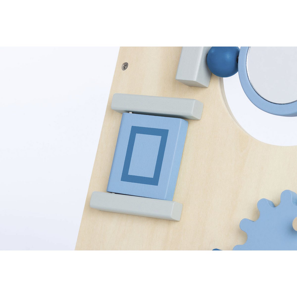 Spiegel , Activity Walker 'Titus' in Blau, Holzspielzeug mit interaktiven Elementen, unterstützt das Laufenlernen
