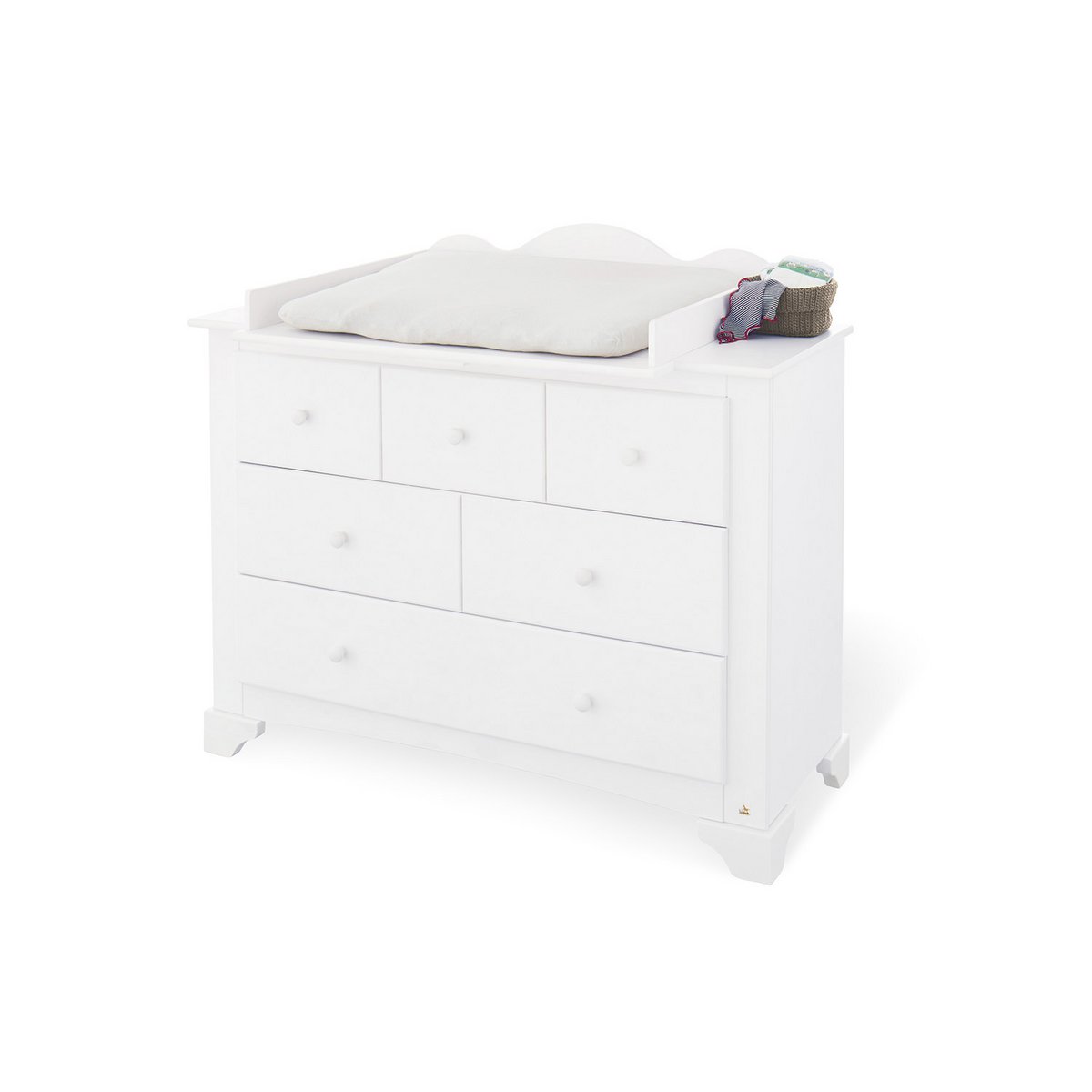 Starterset 'Pino', 2-teilig, bestehend aus weißem Kinderbett und breiter Wickelkommode mit Schubladen und Ablageflächen, ideal für Babys und Kleinkinder