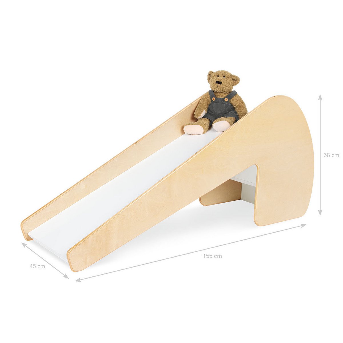 Indoor-Rutsche 'Lotta' aus Holz, natur/weiß lackiert, mit glatten Kanten, für Kinder ab 2 Jahren, Maße: 68cm hoch, 155cm lang ,45cm breit
