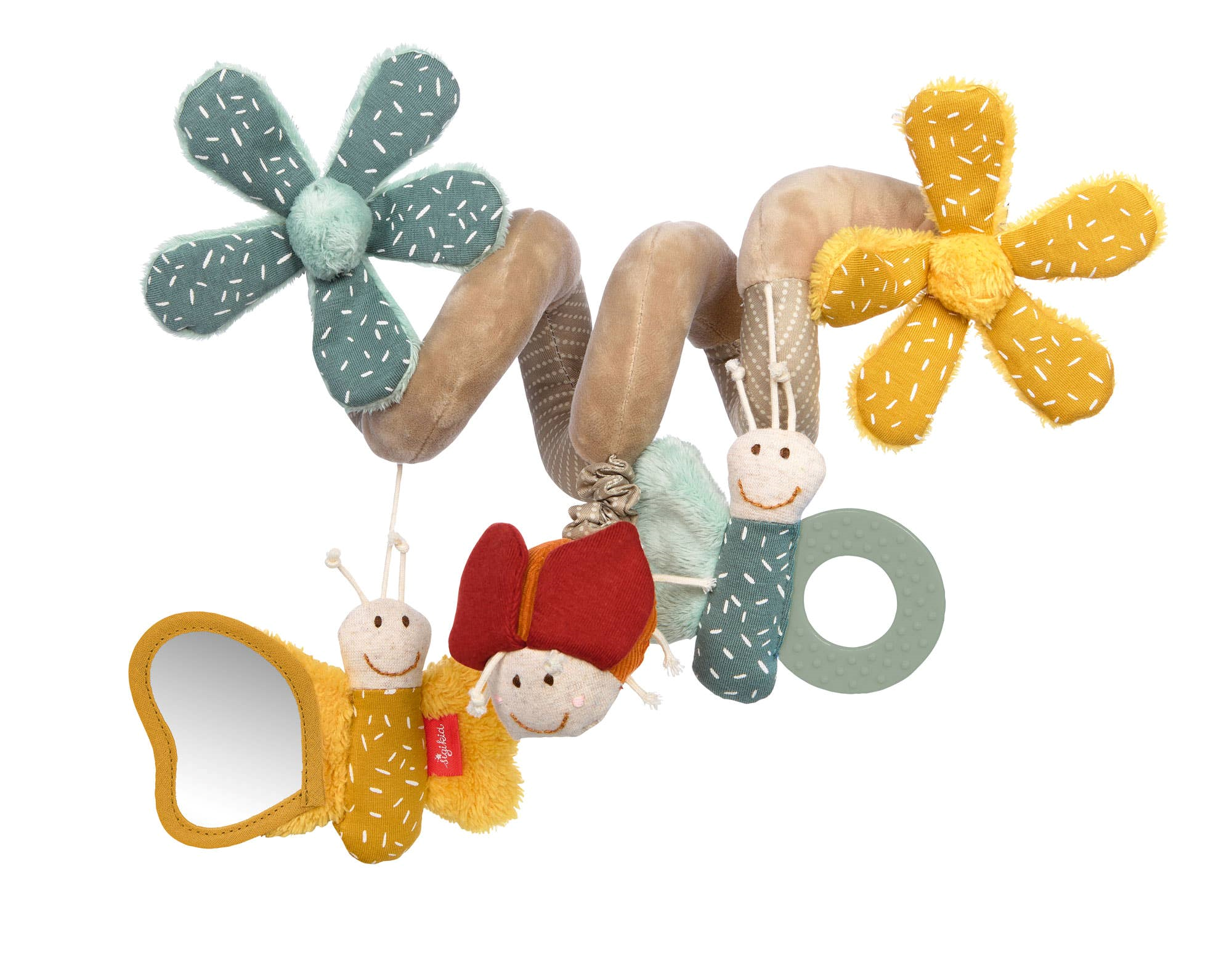 Mehrfarbige Aktiv-Spirale Schmetterling, weiche Stoffspirale mit Rassel und Spiegel, für Babys