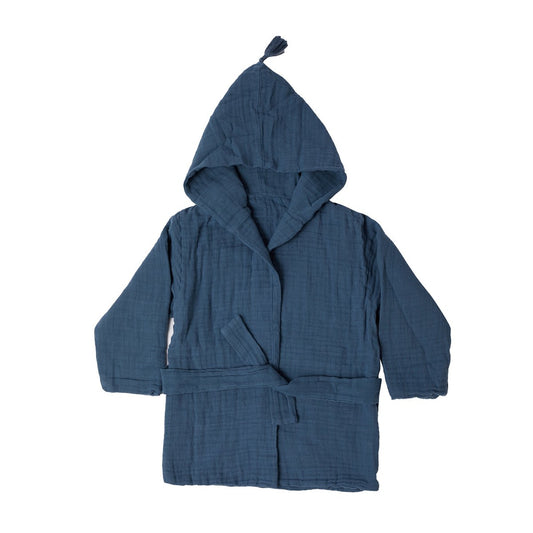 Baby-Bademantel aus Bio-Musselin, indigo blau