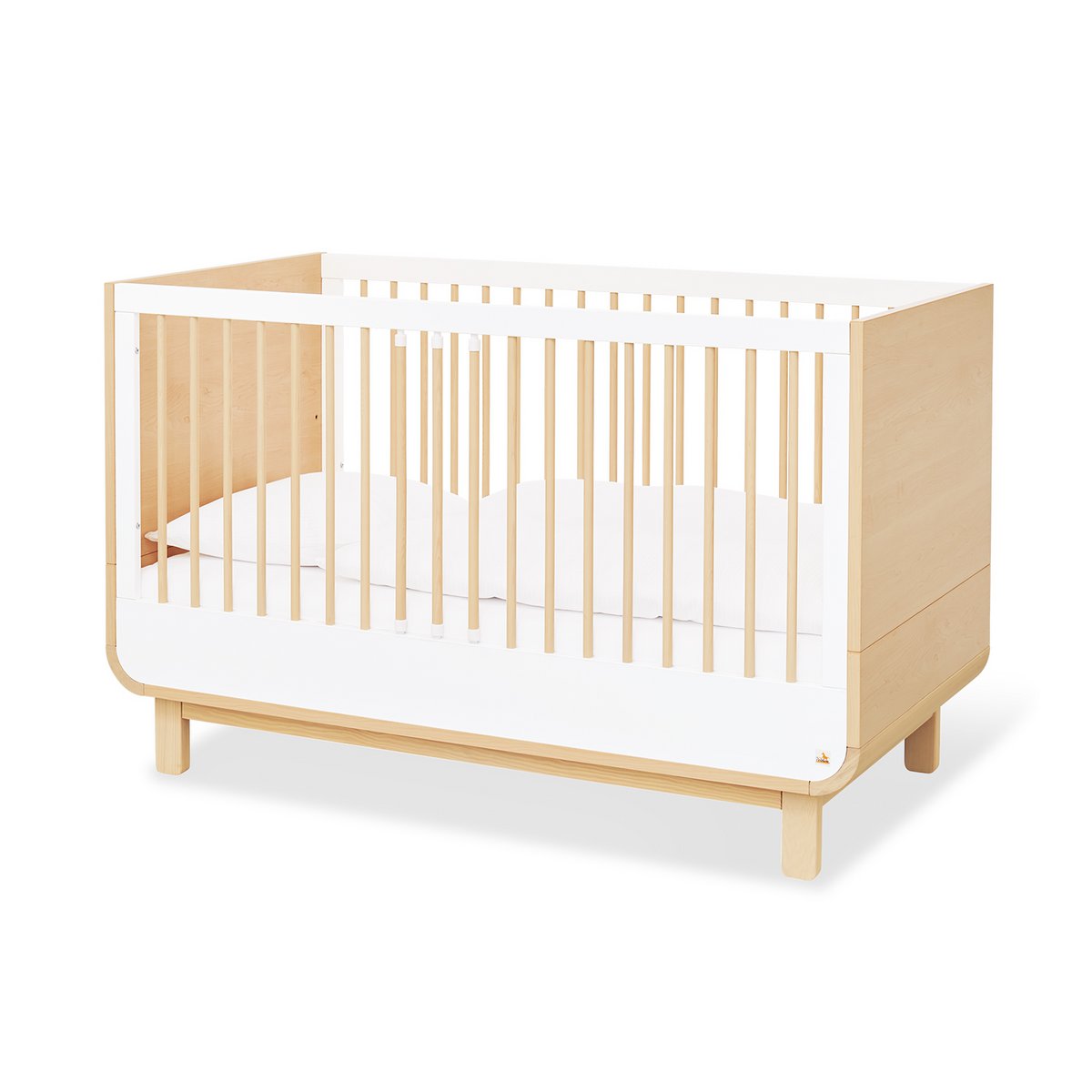 Mitwachsendes Pinolino Kinderbett aus Kiefernholz in Ahornoptik, 140x70 cm, mit Gitterstäben, Umbauseiten und höhenverstellbarem Lattenrost