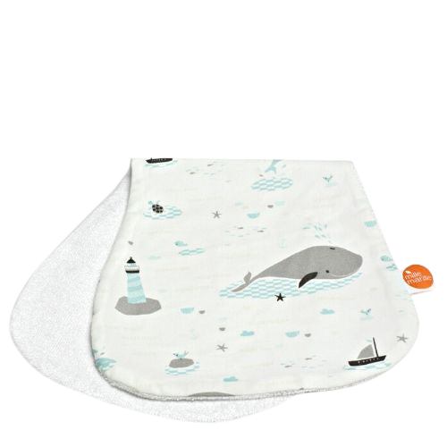 Spucktuch Save the Whales. Farbe: weiß/grau/blau